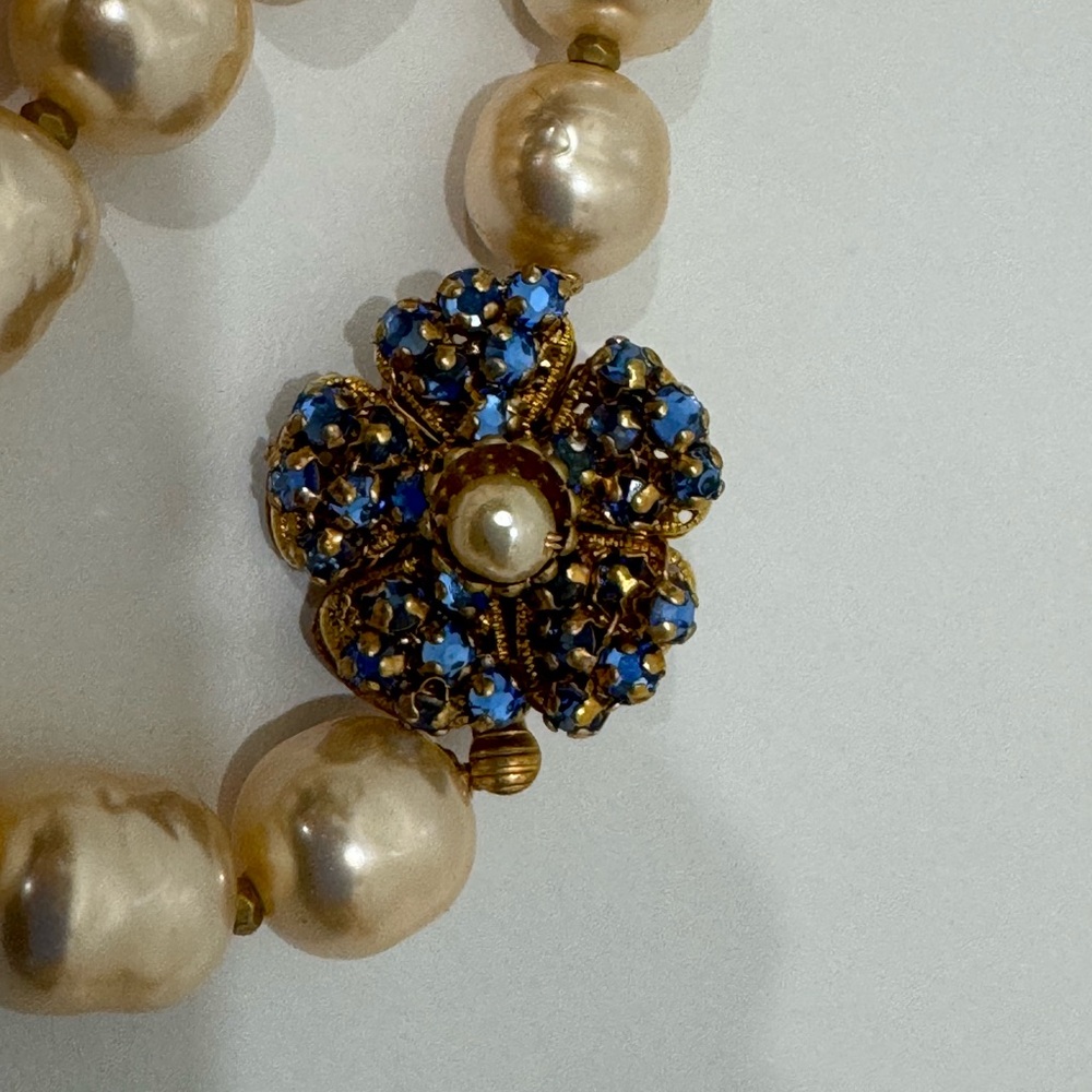 Sign Miriam Haskell Large Pearls Tiny Blue Rhines… - image 4